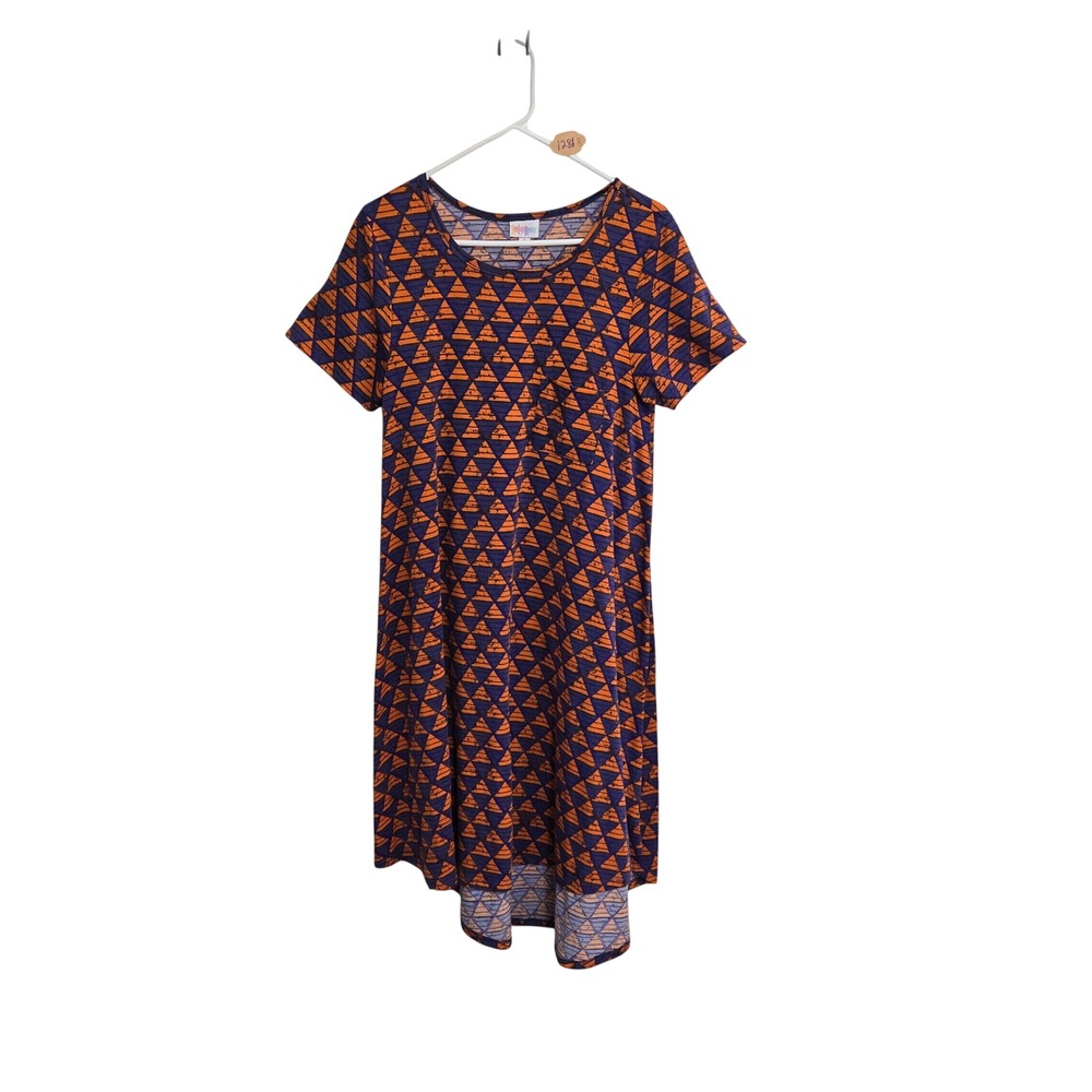 LuLaRoe Womens Small Orange Purple Triangle Geometric High Low Carly Dress
